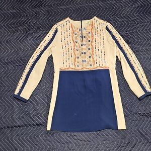 Blue and Cream Embroidered Dress